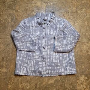 J Crew Blazer Jacket Womens 12 Gray White Button Front 3/4 Sleeve Linen Blend